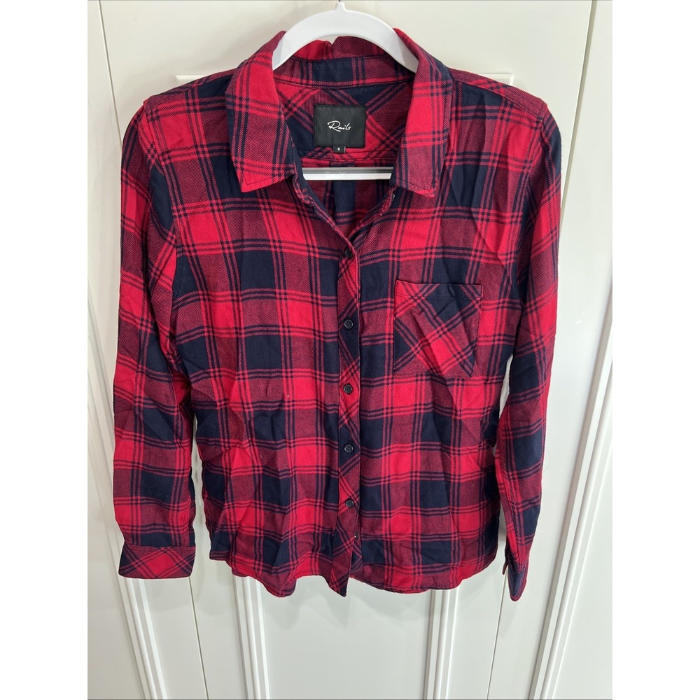 Rails Hunter Plaid Button Up Flannel Shirt Size Small Red & Navy Cabincore Fall